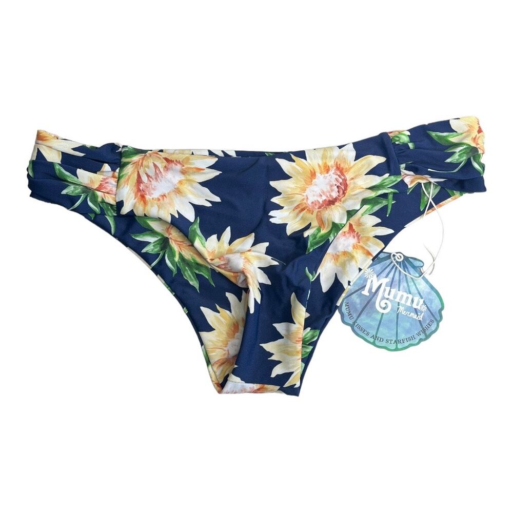 MuMu Mermaid Sunflower Field low rise cheeky bikini bottoms blue Medium NWT